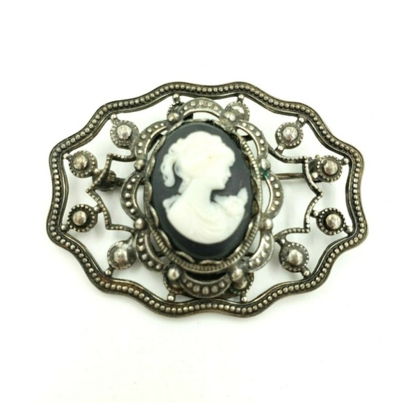 Miriam Haskell Faux Cameo Brooch Signed